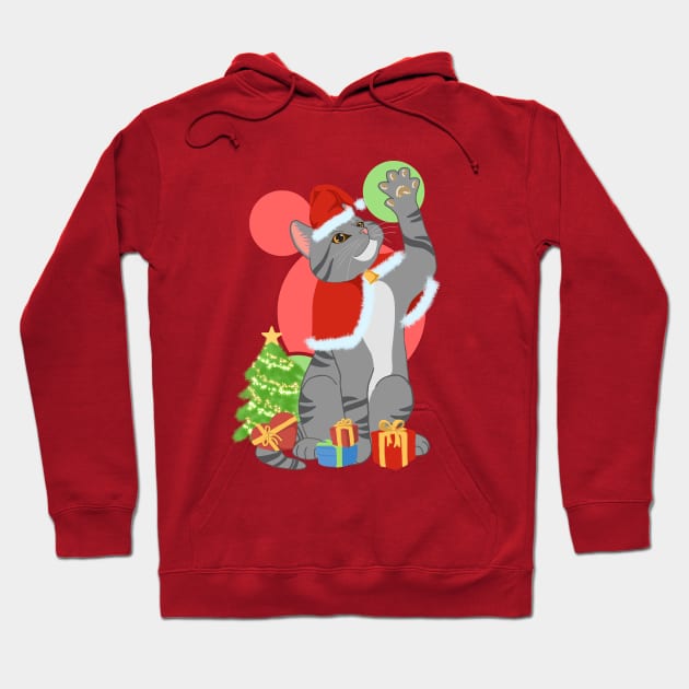 CHRISTMAS GRAY CAT Hoodie by ulricartistic